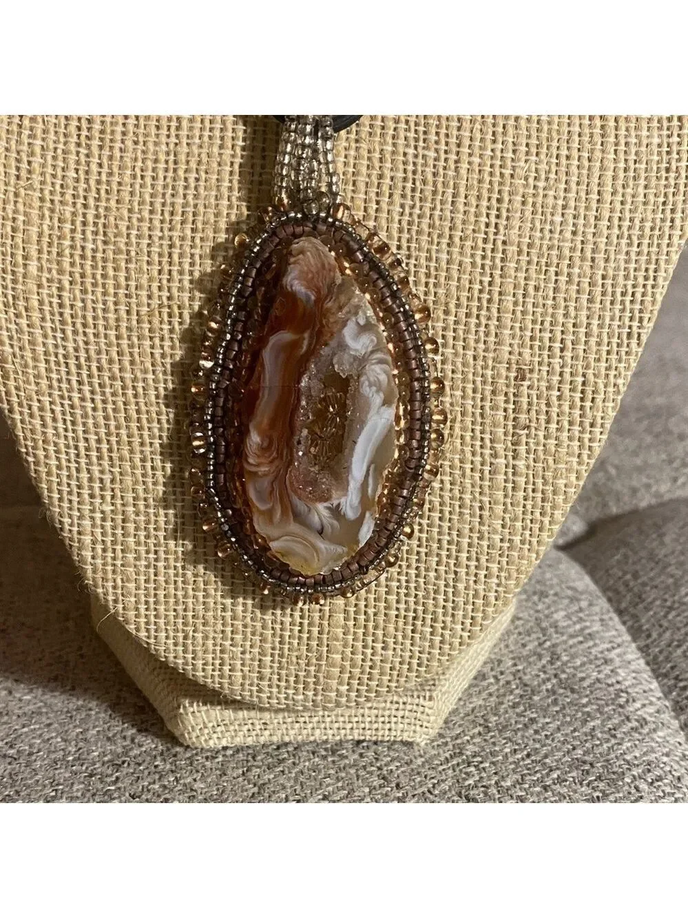 Handmade Brown Agate Beaded – One-of-a-Kind Pendant